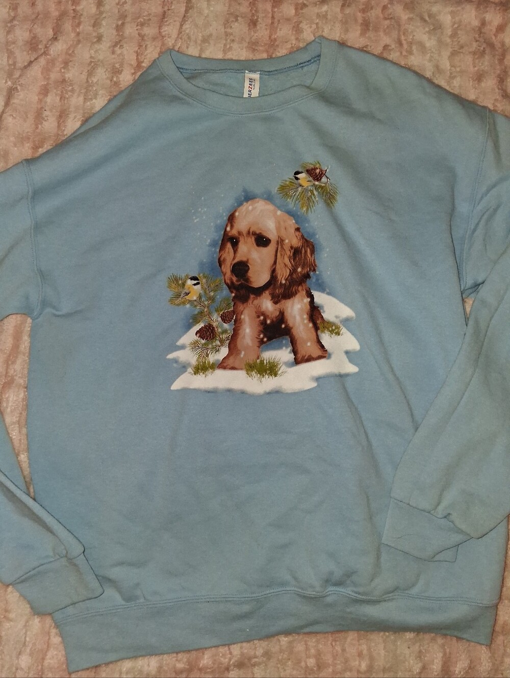 Jerzees Light Blue Sweatshirt with Puppy Graphic
